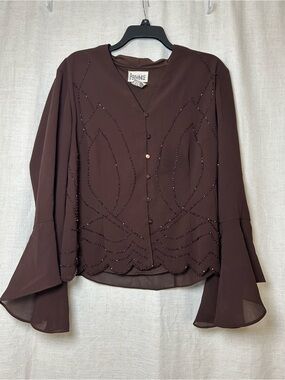 90s Vintage Chocolate Beaded Two-Piece Set, Size 16W